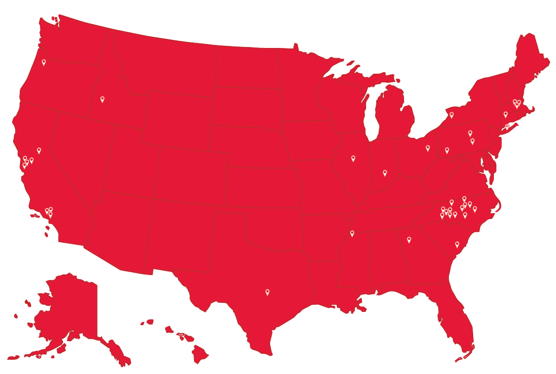 U.S. map showing student internship locations